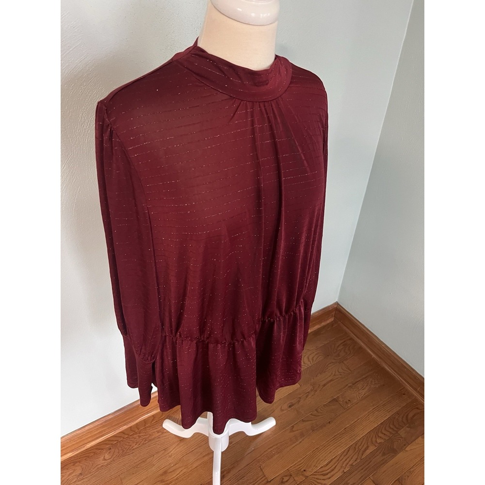 Lane Bryant Top Womens‎ 22/24 Plus Maroon The Swing Tunic Blouse Mock Neck Flowy - Picture 2 of 6
